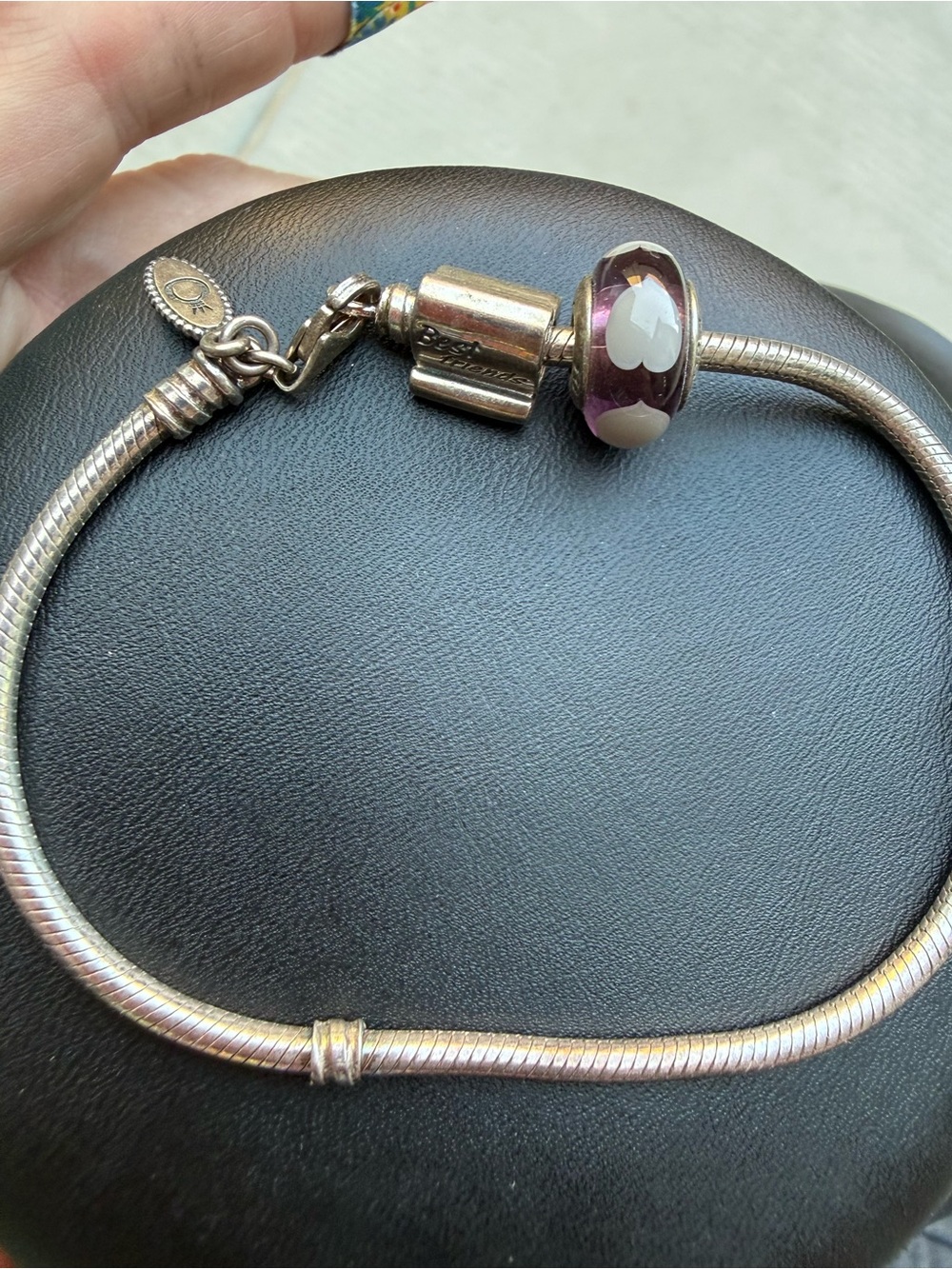 Pandora Sterling Silver Bracelet “Best Friends” Clip + Murano Heart Charm 9” New